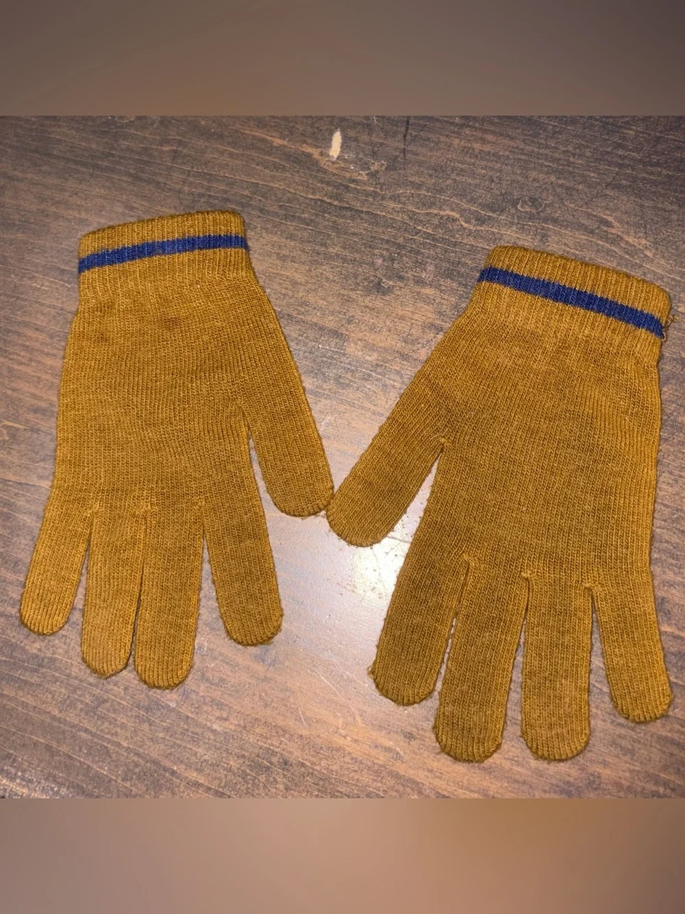 totes Mustard Knit Gloves with Blue Trim